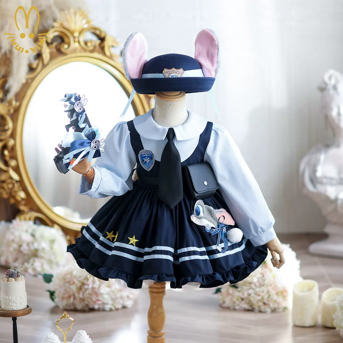 动物城儿童服装女童公主裙子兔子警官儿童cos服加绒连衣裙秋冬