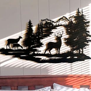 Supply cross-border new independent station metal wall art indoor wall art forest deer home decoration crafts