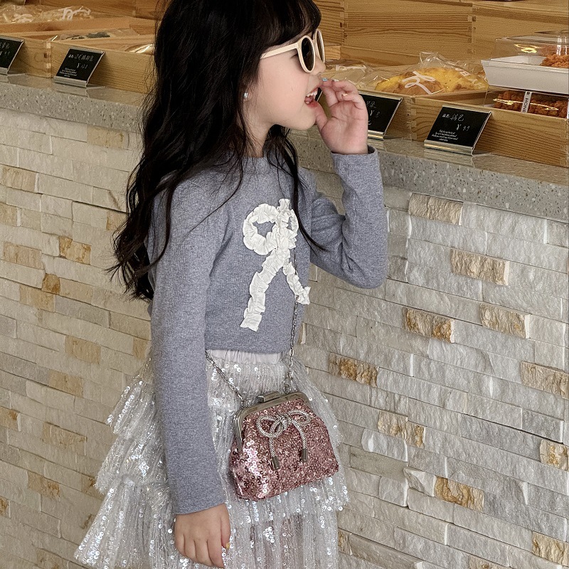 Bolso de hombro de niña con lentejuelas de moda, lindo lazo, clip, mini bolso de mensajero para bebé, nuevo bolso de cadena para niños