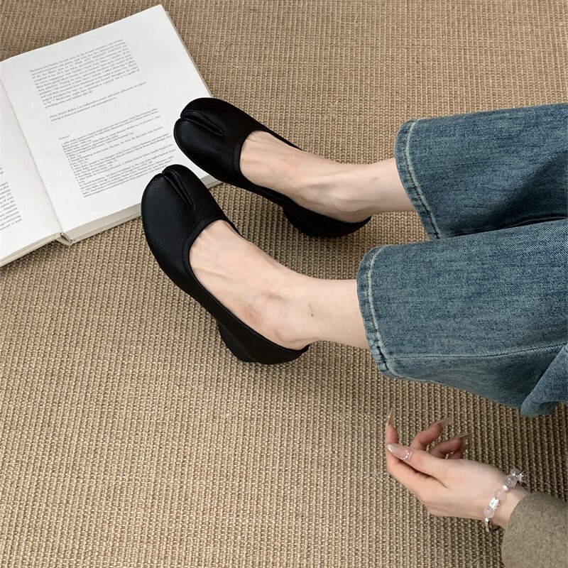 韩版复古风浅口分趾猪蹄鞋女2025新款软底一脚蹬通勤粗跟舒适单鞋|undefined