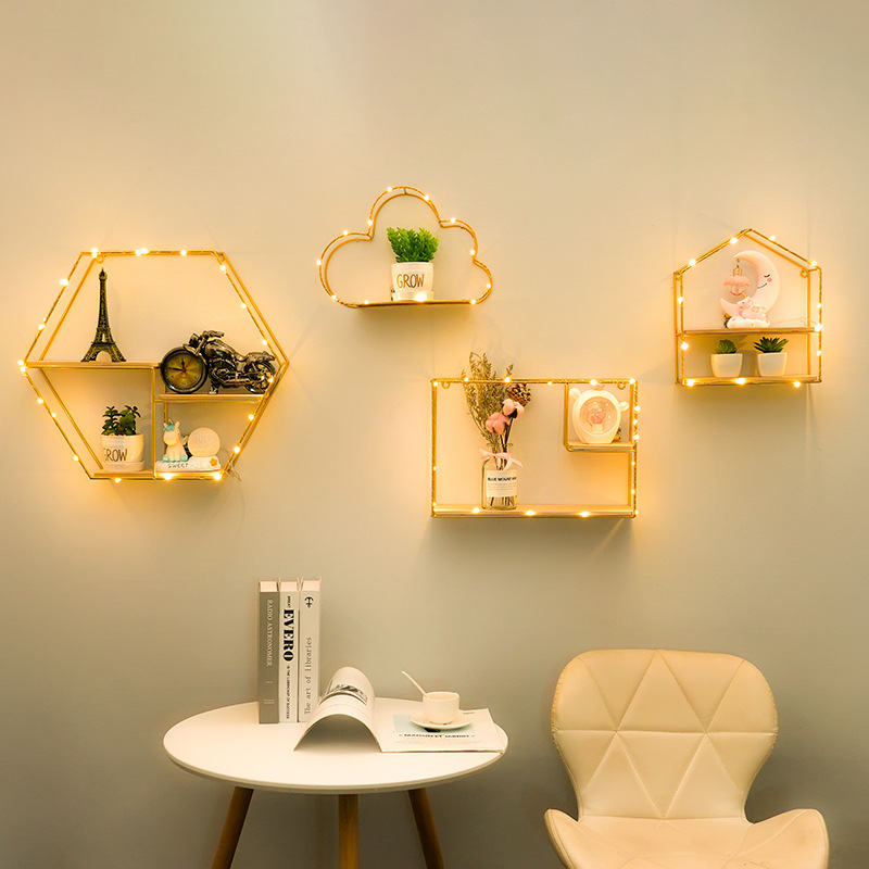 Estante Decorativo de Pared de Hierro y Madera Estilo Nórdico para Sala de Estar