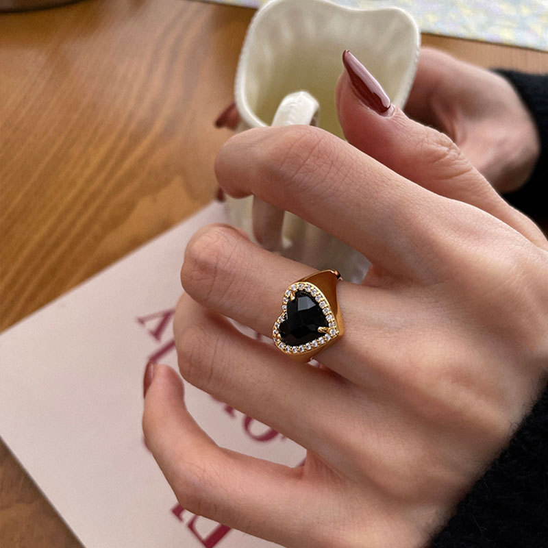 Retro black small design fashionable universal ring