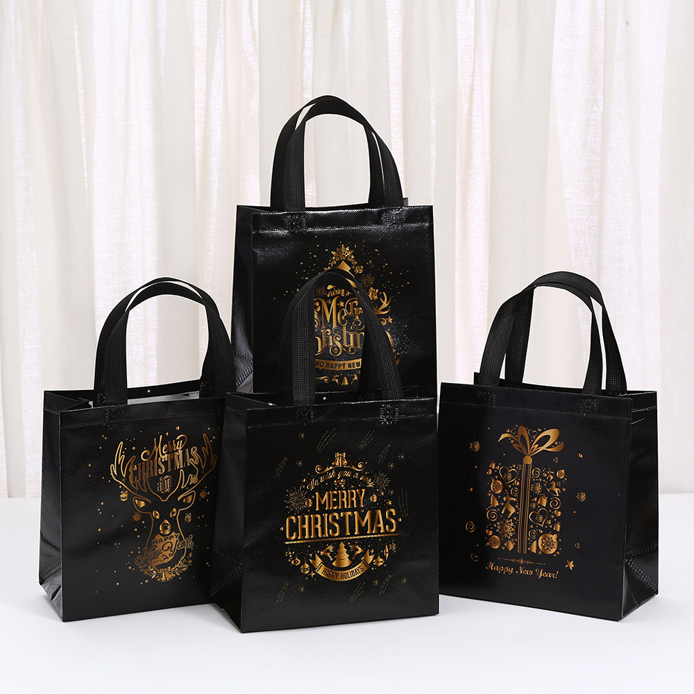 无纺布黑色印花圣诞节印花手提袋节日派对礼物礼品袋包装袋批发