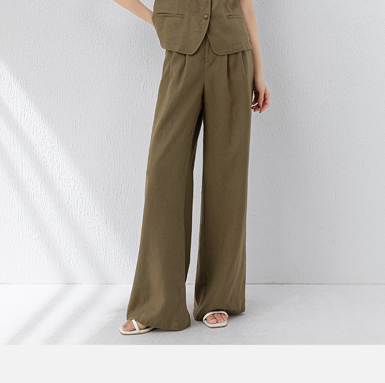Bộ quần áo vải lanh nữ ống rộng phối áo vest gile thiết kế thời trang đi làm — 84274 (quần) chi tiết 2