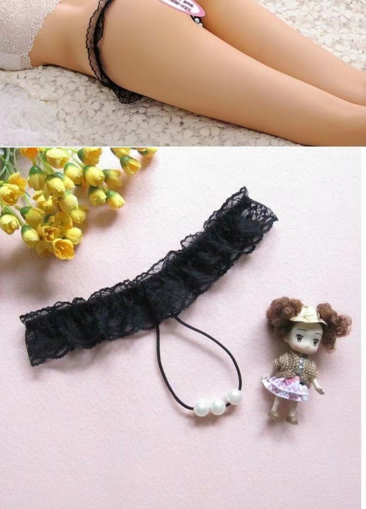 Xiucaisha Women’s Open-Crotch Lace Thong Set with Pearl Detail, Purple One Size — detail image 7