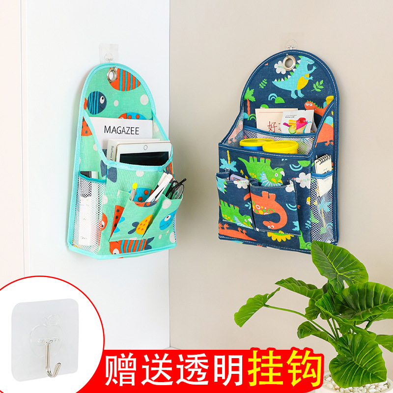 Cotton and linen fabric storage hanging bag student dormitory storage bag wall hanging bag door garbage bag storage rack on the wall behind