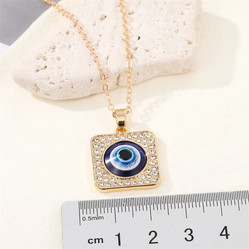 new retro full diamond square blue eye necklace demon eye pendant clavicle chain