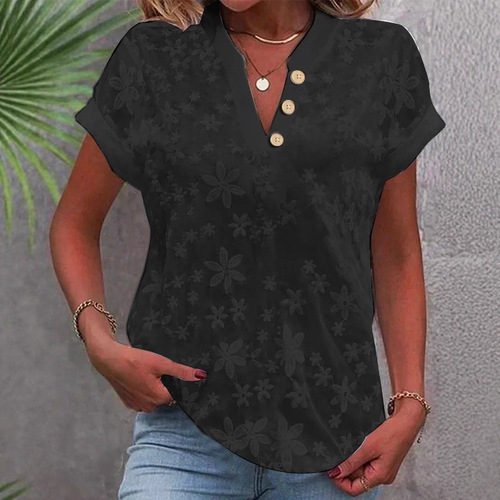 Women's V-neck Short Sleeve Plain Color Simple and Casual Summer Shirt for Independent Stations on Wish and Amazon in 2024