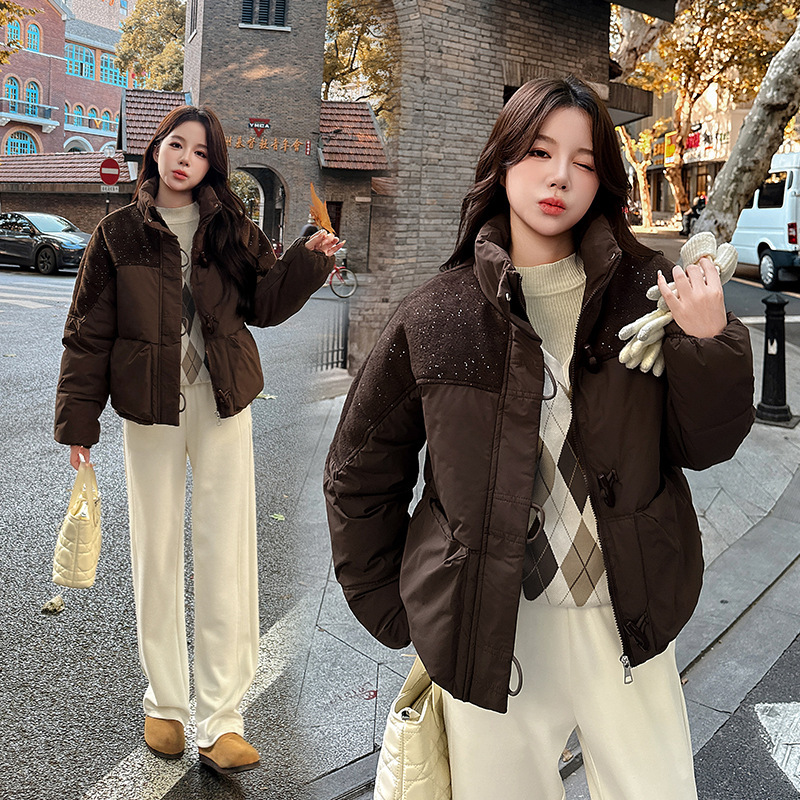 小个子洋气拼接短款羽绒棉服2025年冬季宽松新款时尚立领棉衣外套|undefined