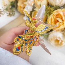 黄金色烧蓝花丝凤舞九天凤凰戒指女款新中式复古珐琅彩夸张食指戒