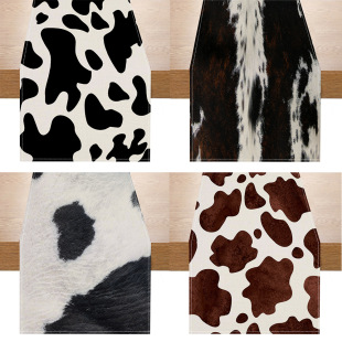 New Cowhide Pattern Linen Table Flag Black and White Abstract Scandinavian Kitchen Decoration Tablecloth Restaurant Anti-Fouling Insulated Coffee Table Cloth