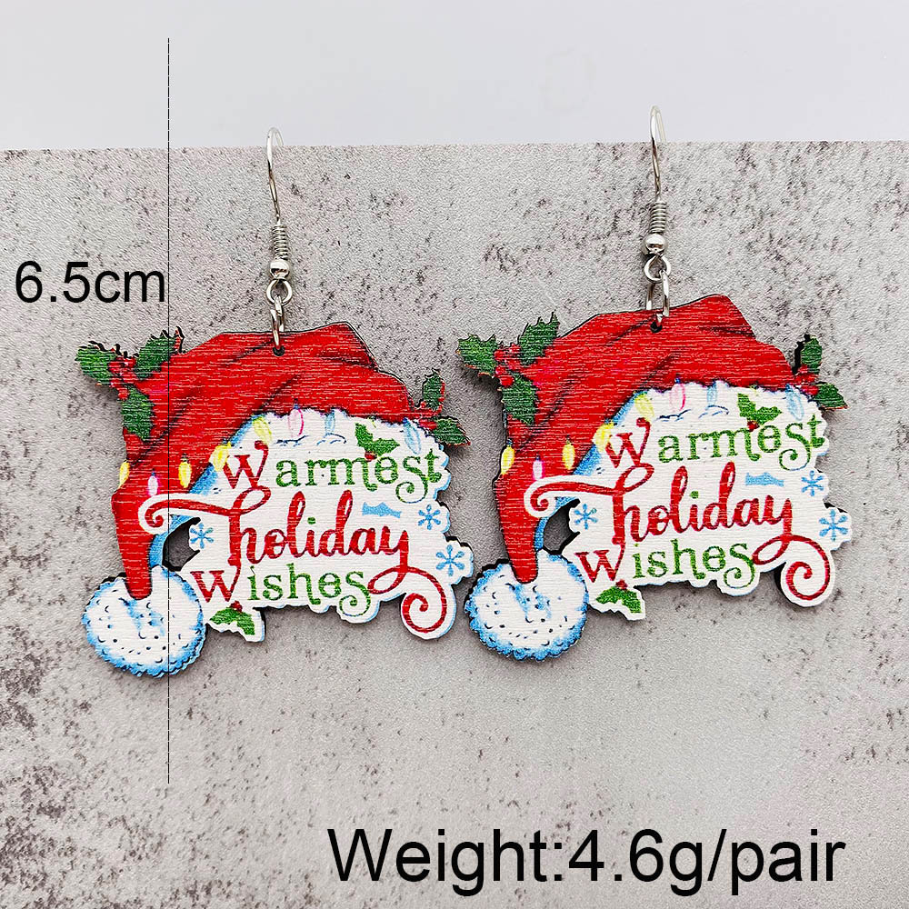 Wholesale Jewelry Cute Santa Claus Christmas Socks Letter Wood Drop Earrings display picture 5