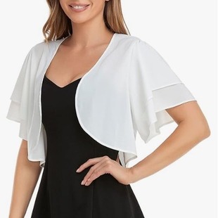Short shawl versatile thin sun protection clothing new chiffon women's summer outer wear with sleeves black and white multi-color cloak