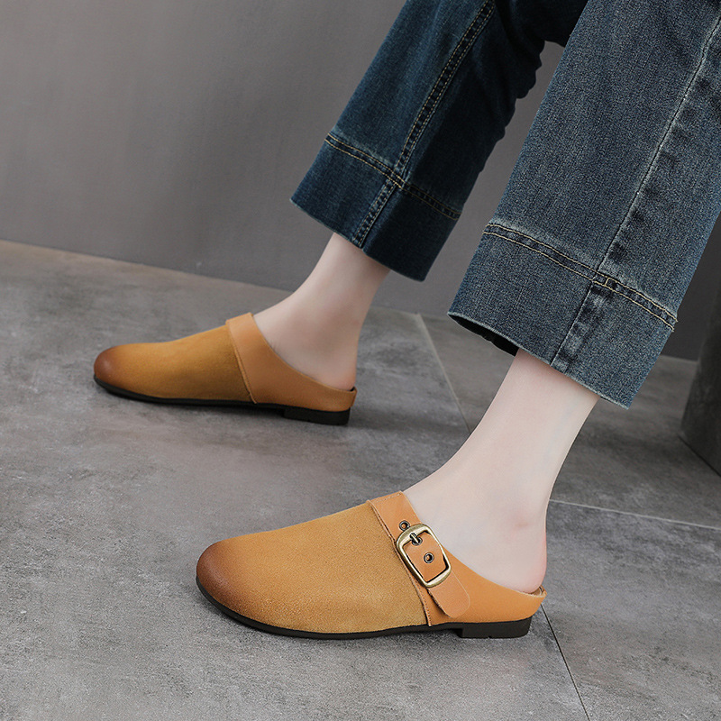 Dép sandal nữ da bò thật quai chữ V đế bệt mùa hè — màu sắc