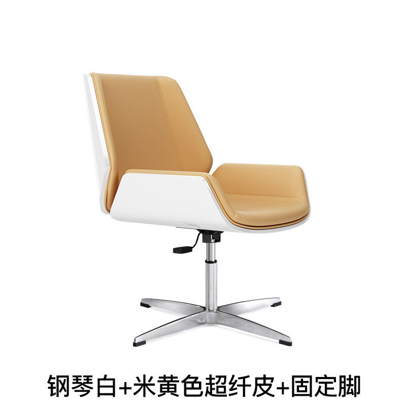 낮은 등받이 피아노 화이트 + 베이지 극세사 가죽 + 고정발