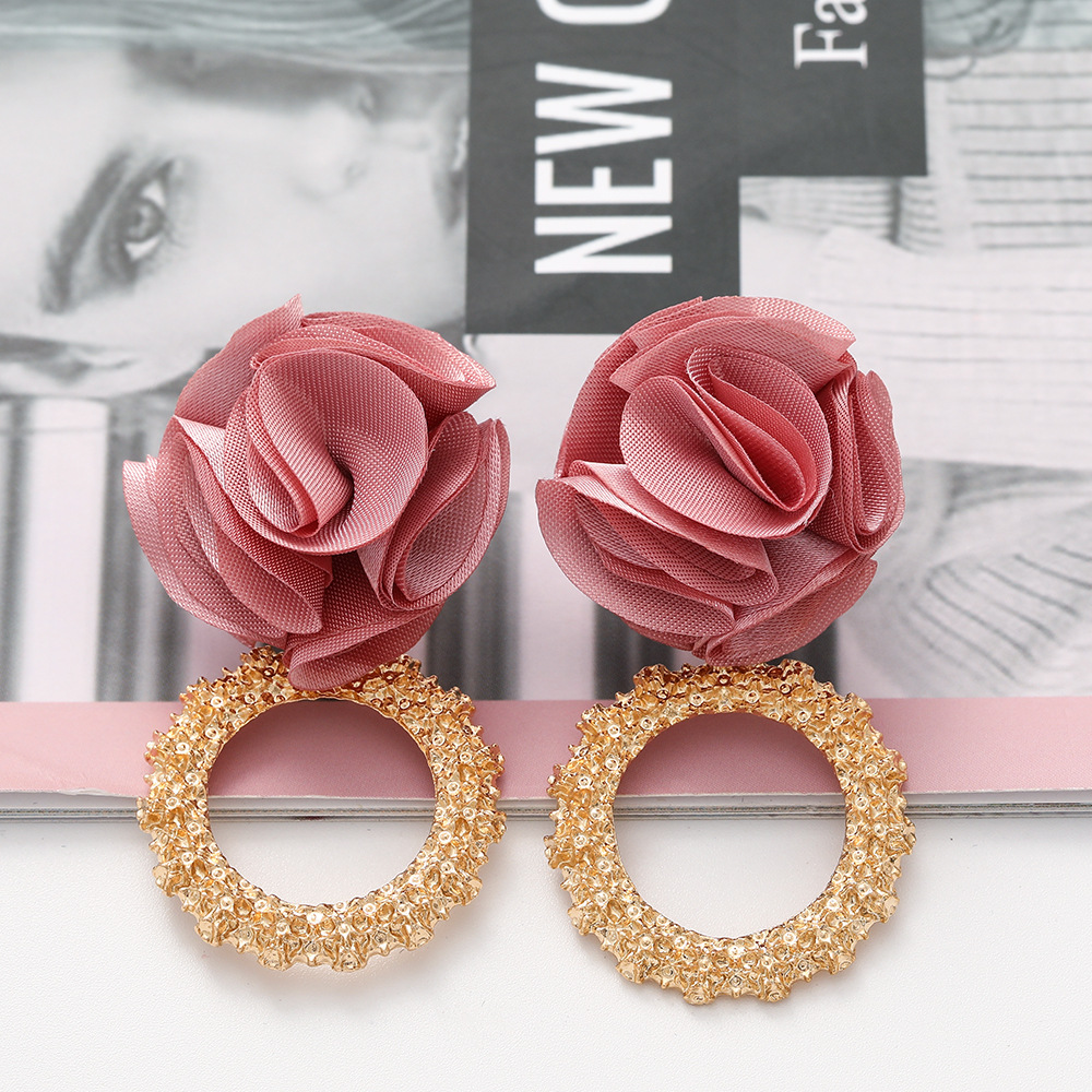 New Multilayer Chiffon Cloth Lace Flower Earrings display picture 8