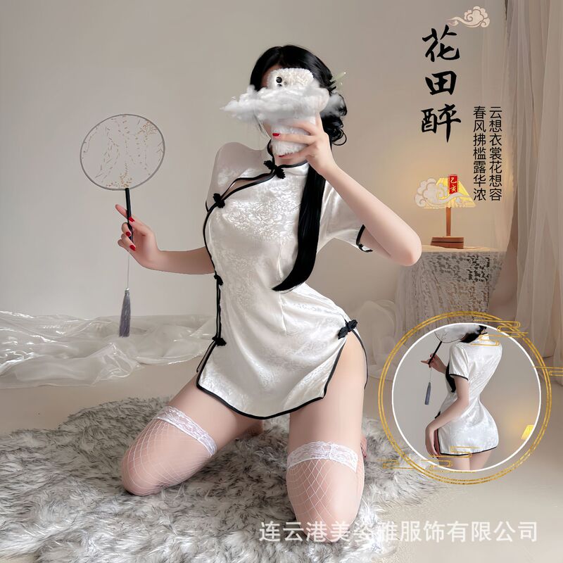 Sexy lingerie uniform cheongsam high split sexy pure desire mature temperament professional attire retro hollow stitching temptation