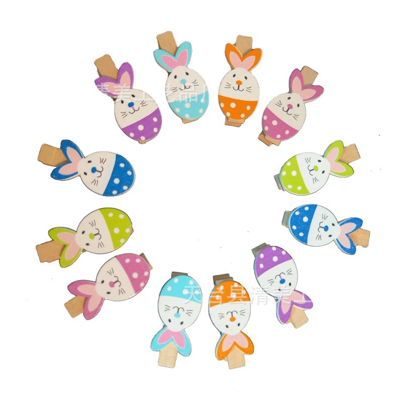 Conejo de dibujos animados pequeño clip de madera creativa hogar foto decoración clip árbol de Navidad hecho a mano adornos de madera decorativos colgante