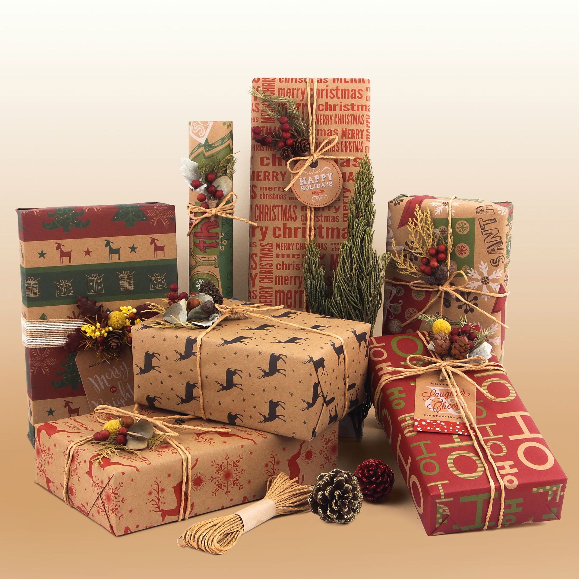 Papel de Regalo Navideño Transfronterizo, Papel Kraft Retro para Regalos de San Valentín y Cumpleaños, Venta al por Mayor Transfronteriza