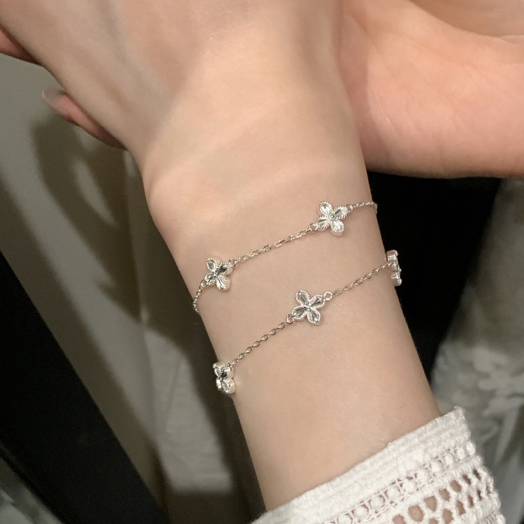 Braccialetto in argento sterling con trifoglio portafortuna per donna, design di nicchia, sensazione di alta qualità, leggero, personalità unica,_voghion.com