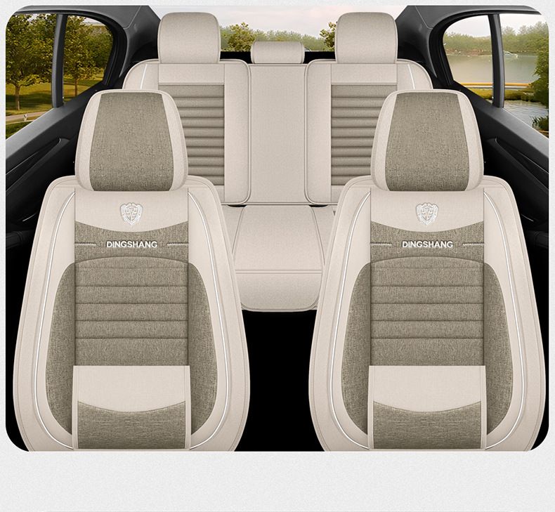 Cross-Border 2026 New Model Coarse Linen Full-Cover Seat Cushion, Breathable, Wear-Resistant, Suitable for All Seasons, Five-Seater Car Seat Cover