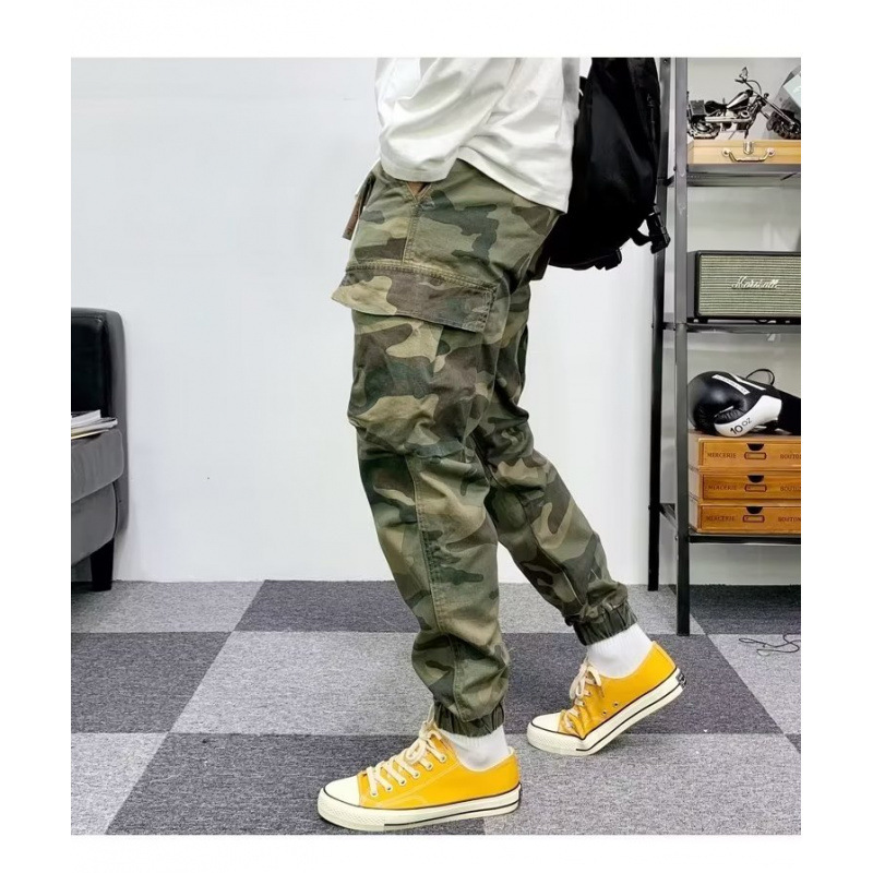 Camouflage Pants Men's American Retro Casual Stylish Multi-Pocket Outdoor Cargo Pants Loose Wear-Resistant Harem Joggers