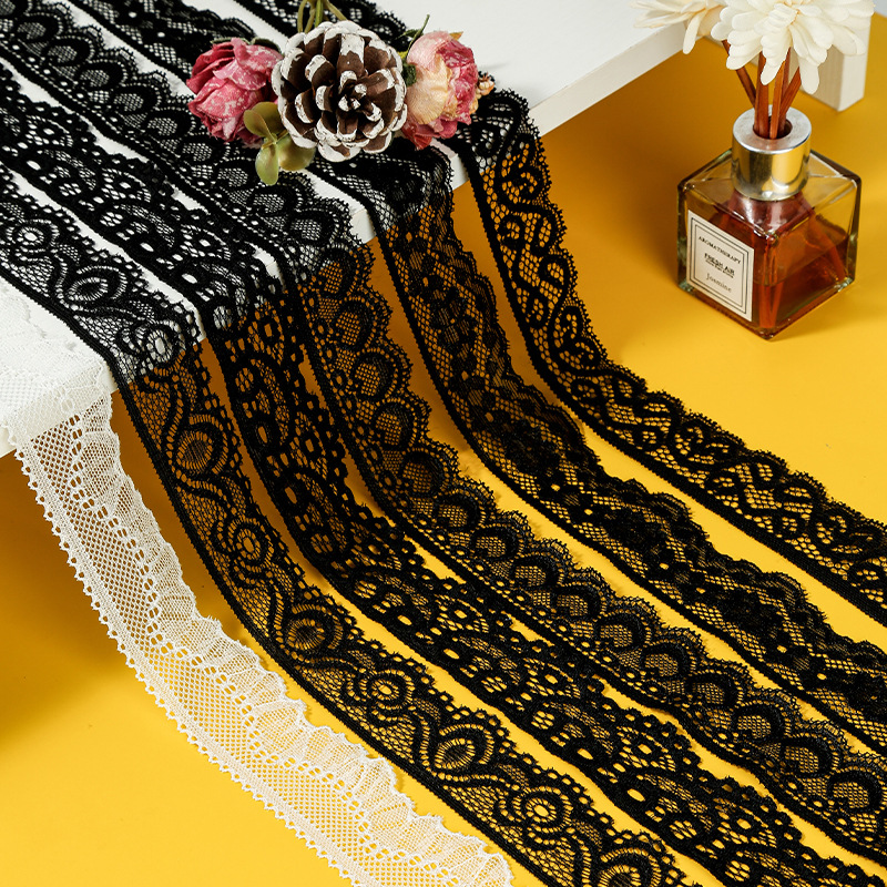 Accesorios de encaje de nylum blanco, decoración hueca de borde ancho de alta gama, cuello, falda, cortina, tela de mesa al por mayor