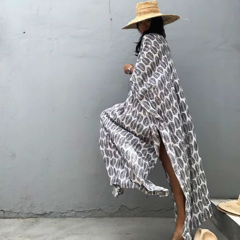 1D100 playa blusa nuevo delantero y trasero en V cuello suelto playa vacaciones falda bikini sol protección camisa transfronteriza