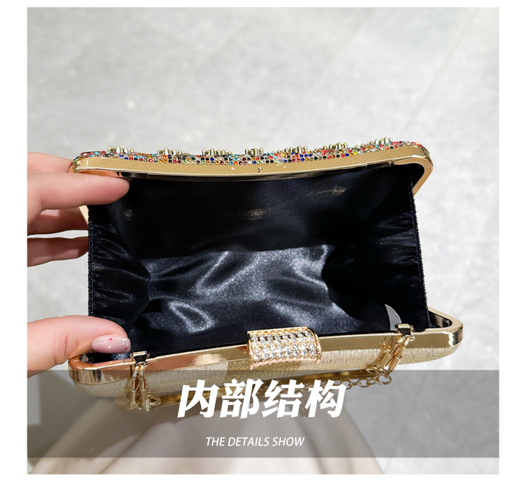 High-end evening dress, lady's water diamond clutch bag, diamond-encrusted bag, colorful diamond chain cheongsam bag, evening bag, women's handbag undefined