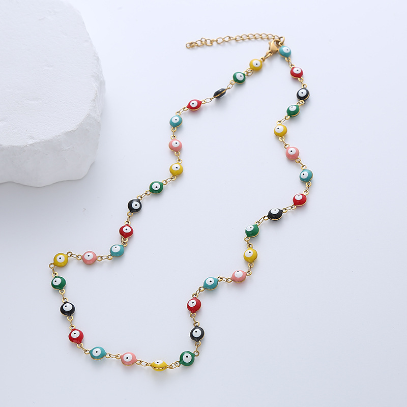 Fashion Devilu0027S Eye Titanium Steel Epoxy Chain Necklace