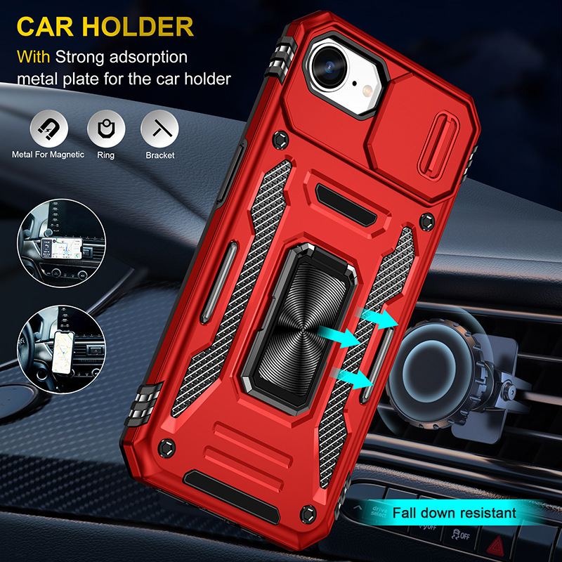 Adecuado para Apple iPhone16E, carcasa para teléfono móvil con ventana de empuje, soporte giratorio magnético para automóvil, cubierta protectora anti-caída