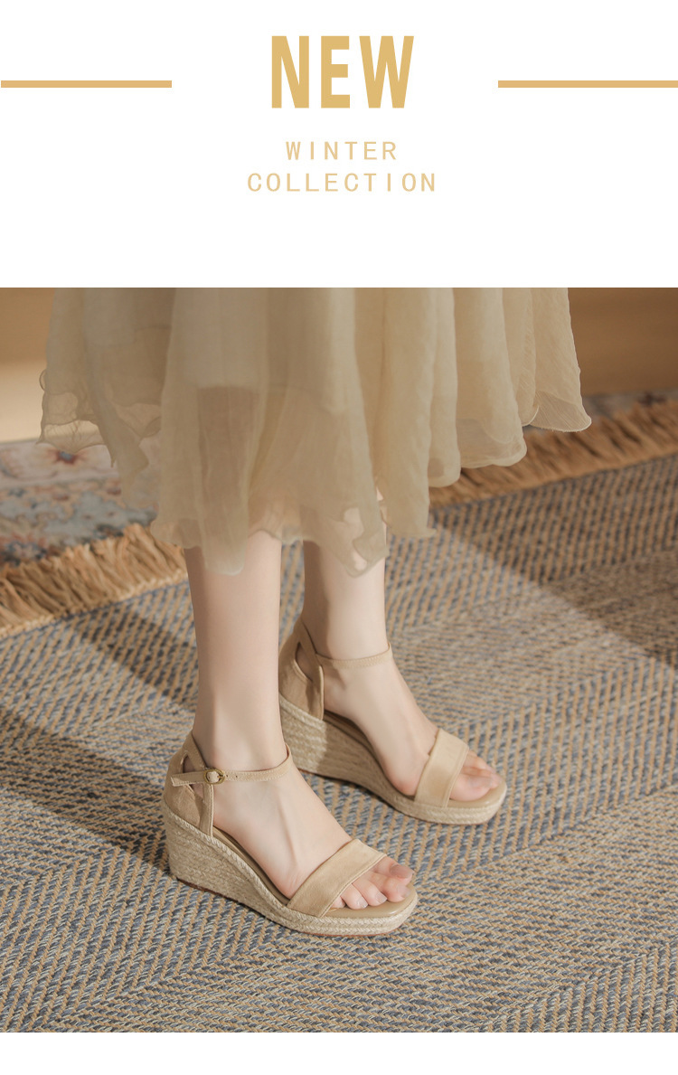 Sandal nữ gót xuồng cao đế dày hở mũi quai đan dây thừng — Xanh lá cây nhạtcolor chi tiết 2