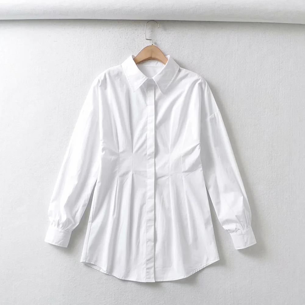 Single-Breasted Waist Loose Lapel Shirt NSAC22160