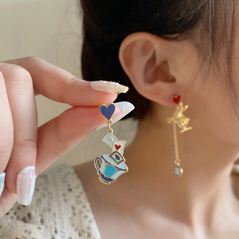 Ear clips, Earrings Classification Sweet Heart Shape Flower Alloy Enamel Ear Clips Earrings