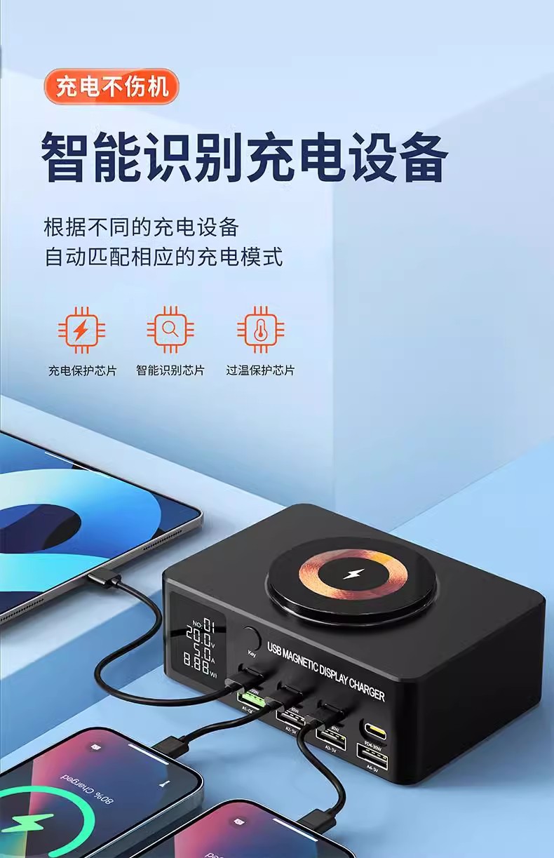 Mehrteiliges USB-Ladegerät multifunktionales Galliumnitrid Desktop-Ladestation Hochleistungs-140W intelligentes Lade-Stapel USB-Mehrfach