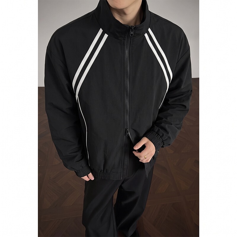 American retro striped stand-up collar jacket for men, autumn trendy brand, stylish and casual, versatile, high-end couple's coat