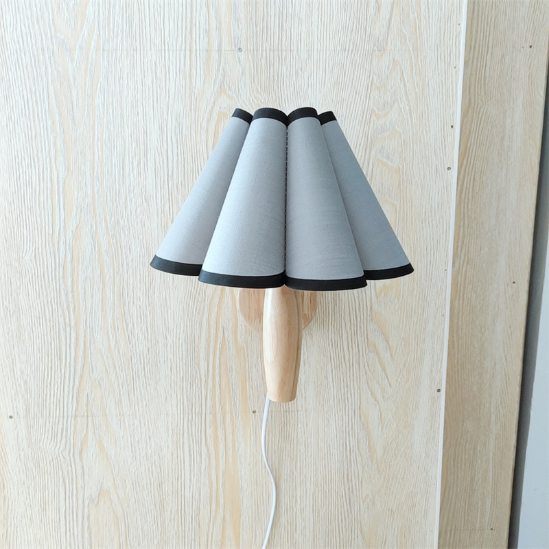 INS estilo pastoral Retro Vintage plisado pétalo tela lámpara de pared de madera estilo pastoral dormitorio lámpara de entrada