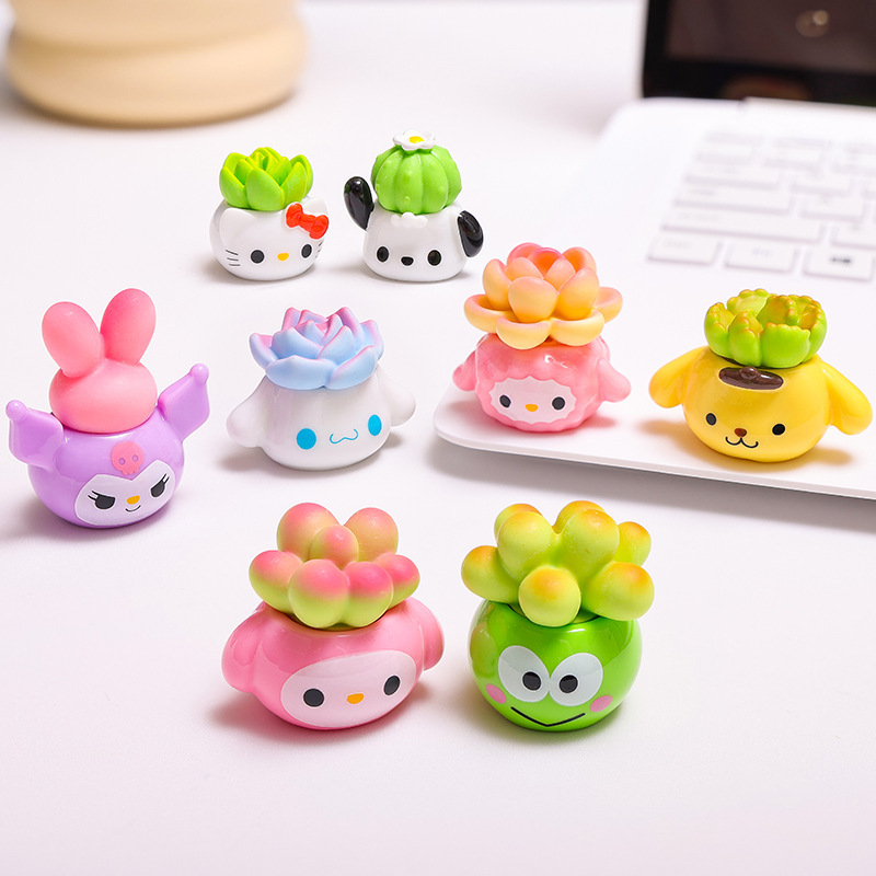 Micro-Landscape Animal and Flower Potted Plant Ornaments, Creative Car-Mounted Home Desktop Resin DIY Craft Decorative Small Ornaments