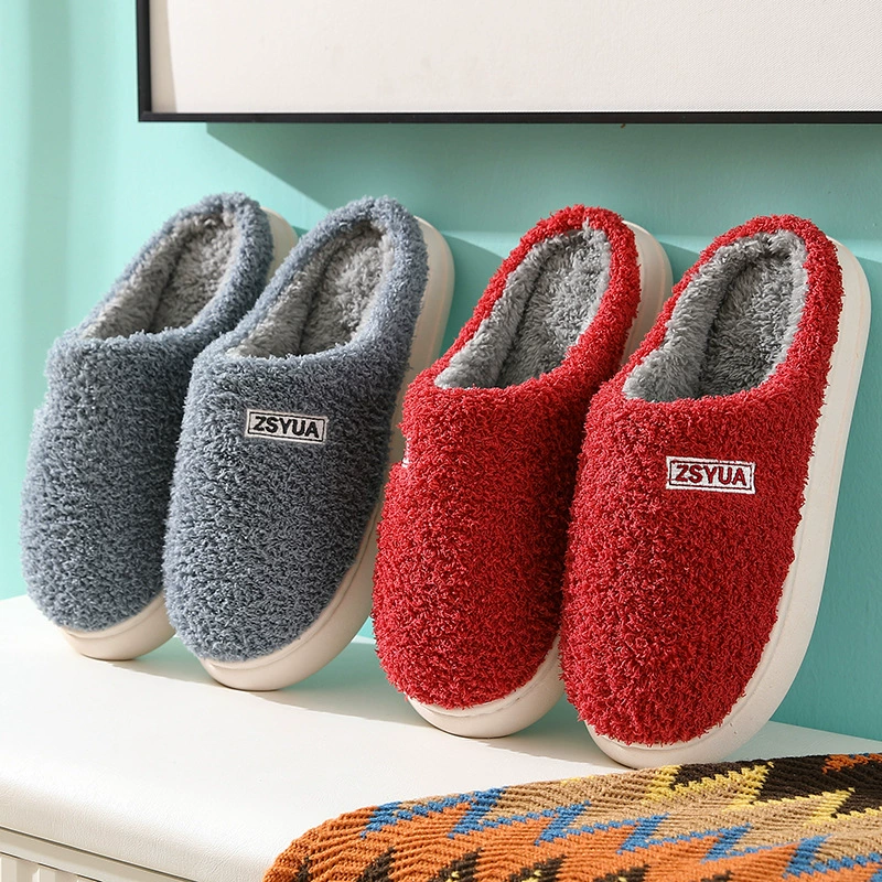 Хлопковые тапочки, мужские зимние домашние и домашние Нескользящие тапочки с мягкой подошвой, теплые плюшевые тапочки на флисовой подкладке, женские осенне-зимние