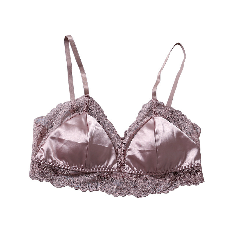 French-style silk non-steel ring plus cushion bra natural mulberry silk sexy lace spring and summer thin tube bra underwear