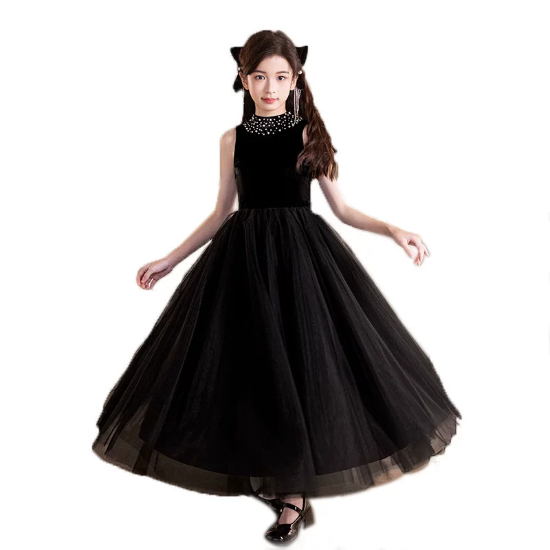 Dress, small princess costume, black velvet children's suit, Birthday gift, for teenagers 5