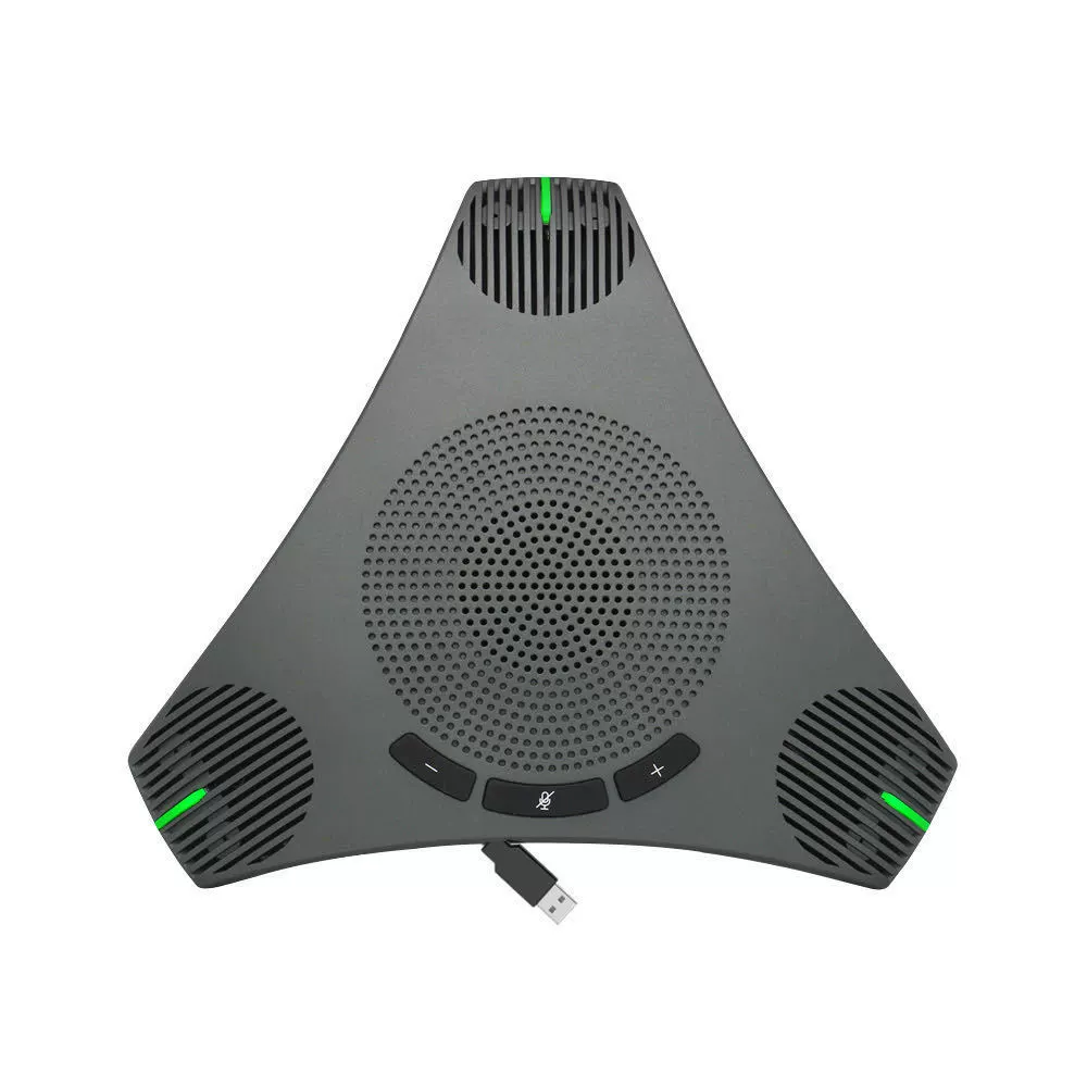 Remote video conference Microphone USB is plugged in and played with a wired array.