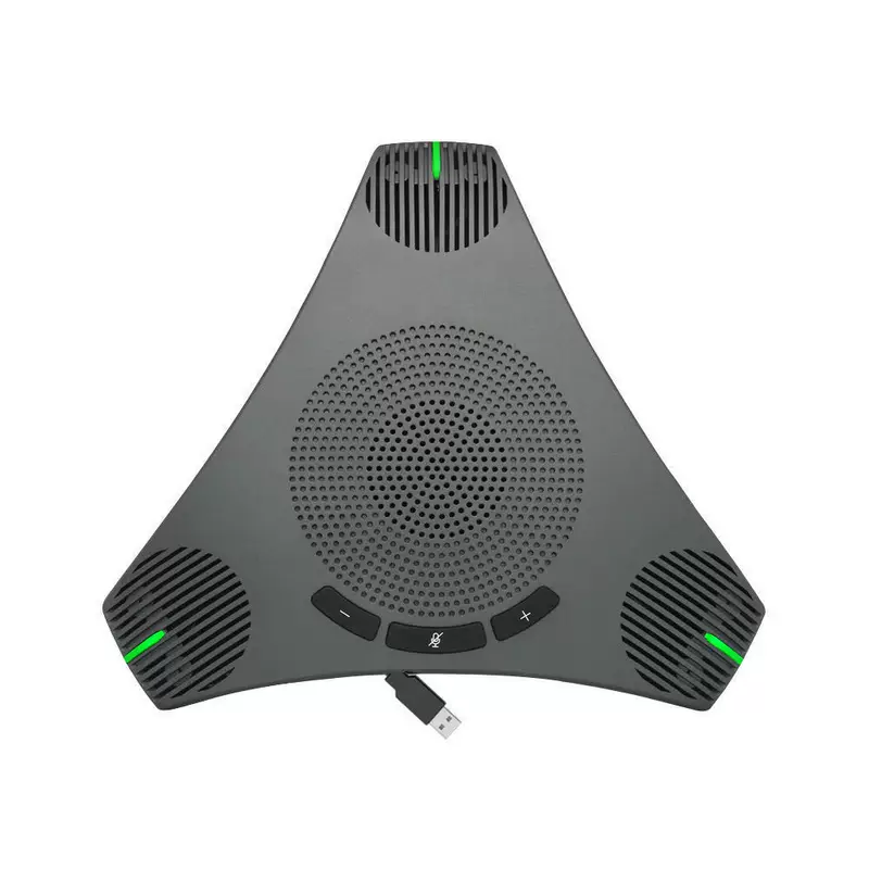 Remote video conference Microphone USB is plugged in and played with a wired array.