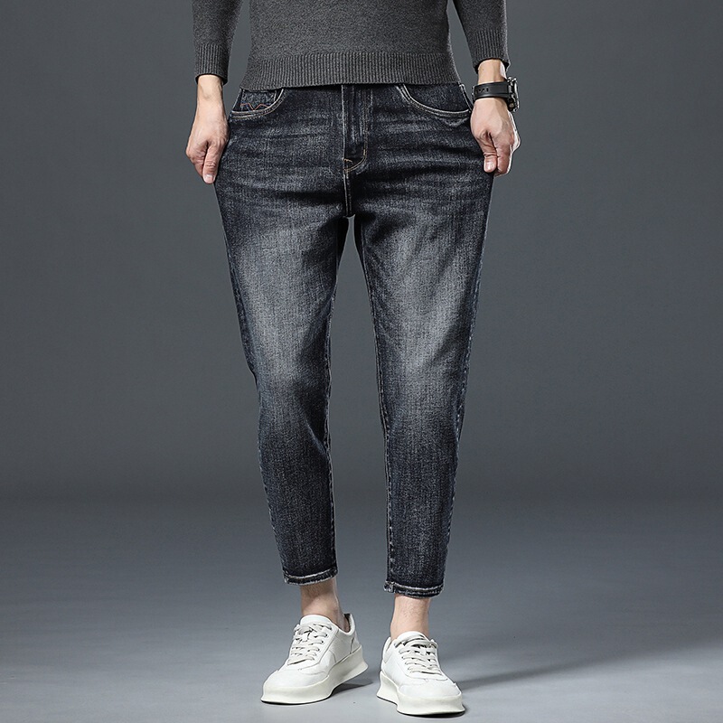 6110# City Lee Men's Spring and Autumn Small Eight/Nine Slim Jeans Simple Casual All-Match
