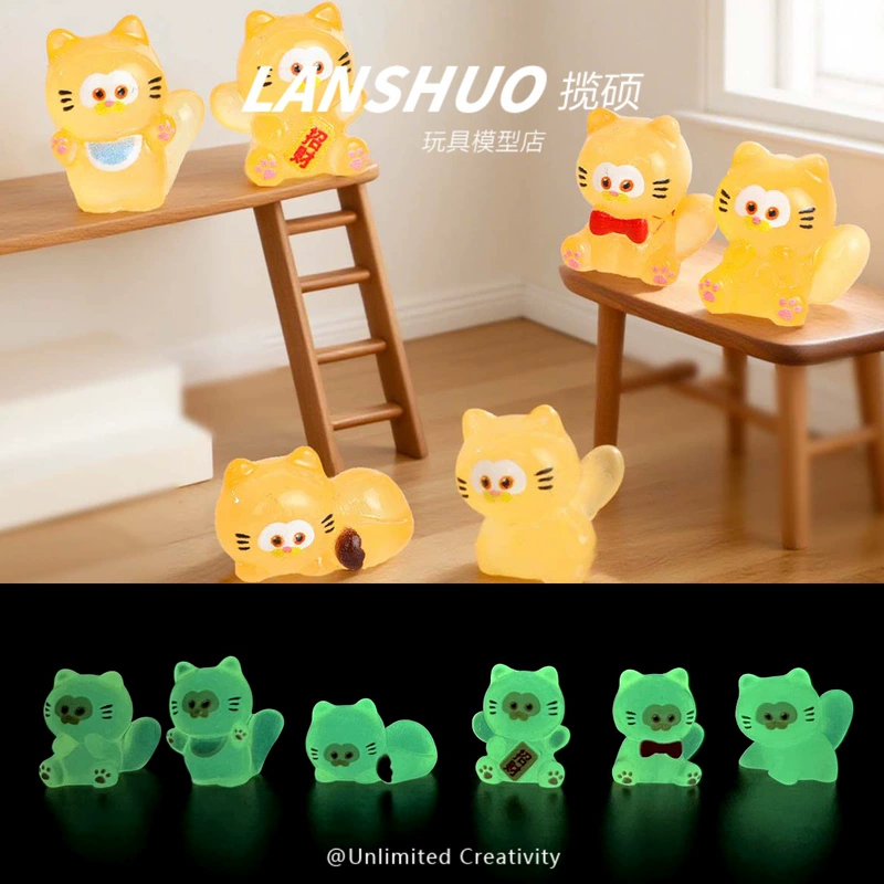 Светящийся котик в чашке из смолы подвеска