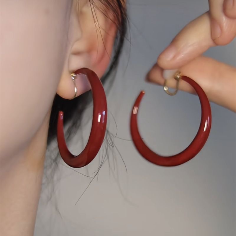 "Ancora Rojo" Retro anillo de orejas rojo mosquito bandeja de orejas clips sin agujeros de orejas pernos blanqueadores aretes de anillo grande