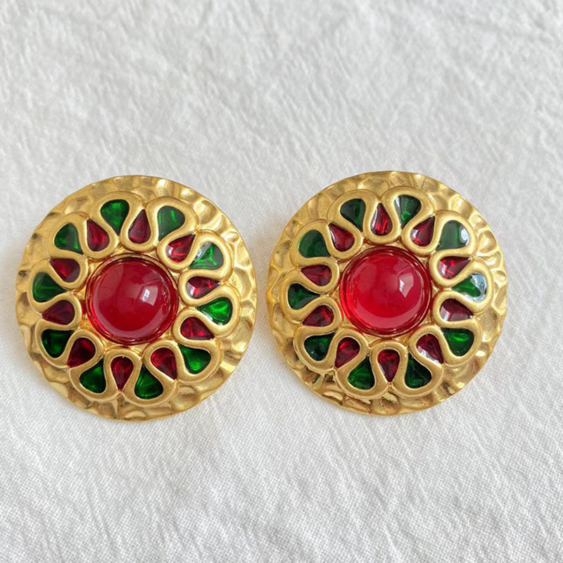 Vintage Style Round Alloy Plating Inlay Artificial Gemstones Women's Ear Studs 1 Pair display picture 5