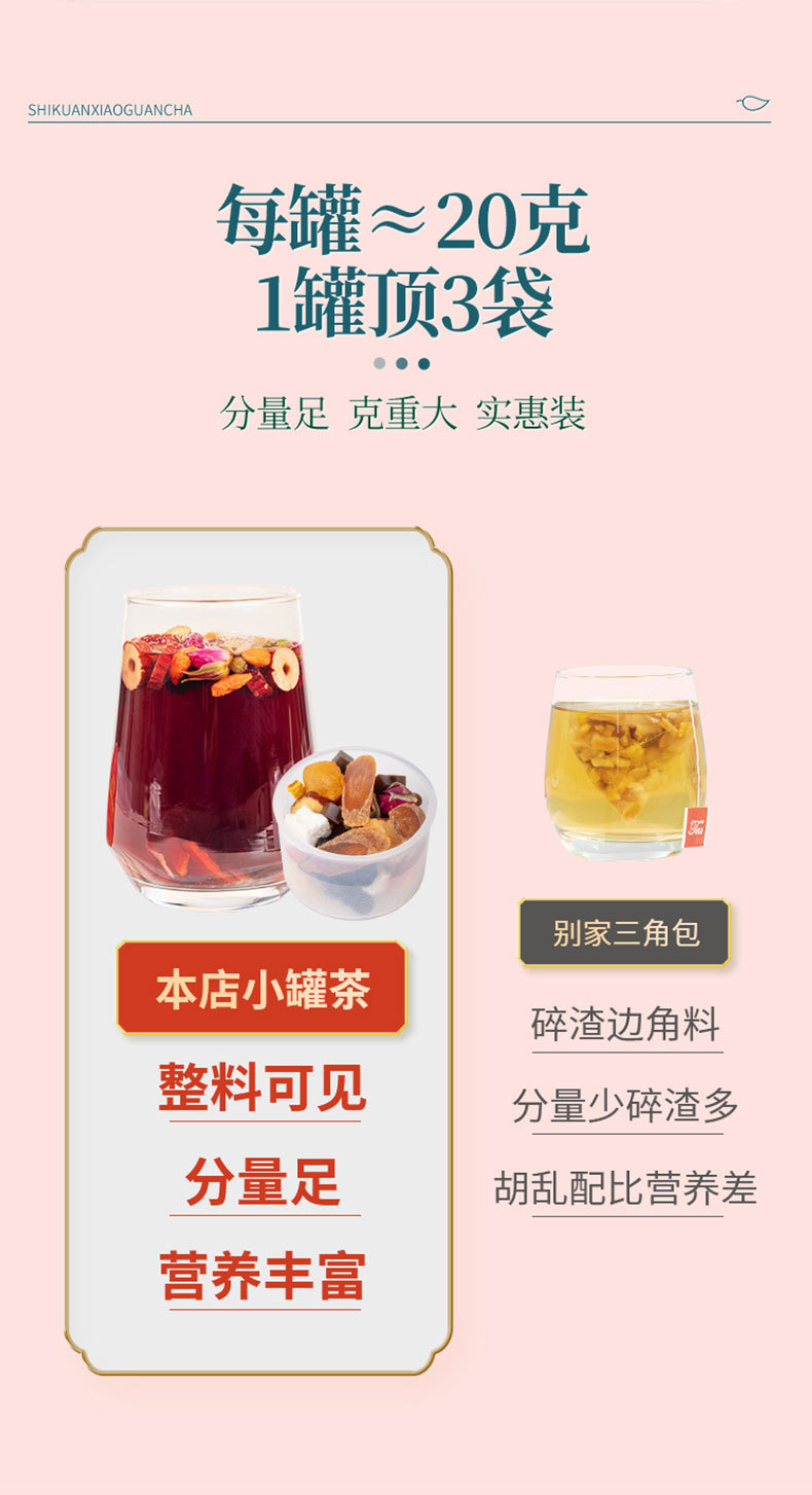 Ginseng & Polygonatum Herbal Tea Blend (Ren Shen Huang Jing Gou Qi Cha) — 15 Small Jars, Sugar-Free Flower Tea in use