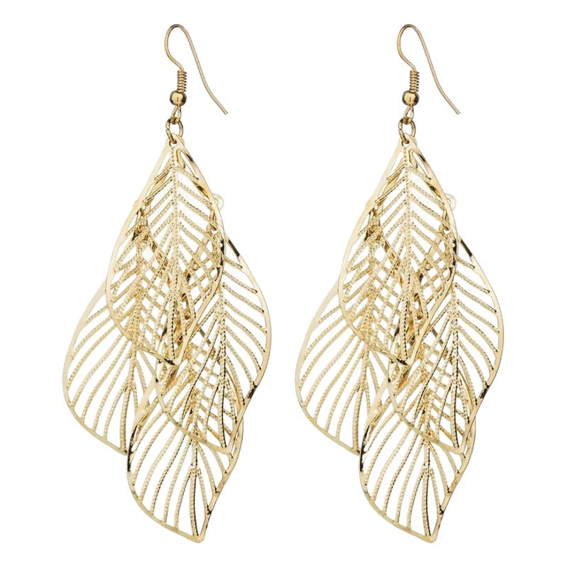 Модные длинные золотые металлические серьги с кисточками в виде полых листьев, оптовая продажа от производителя