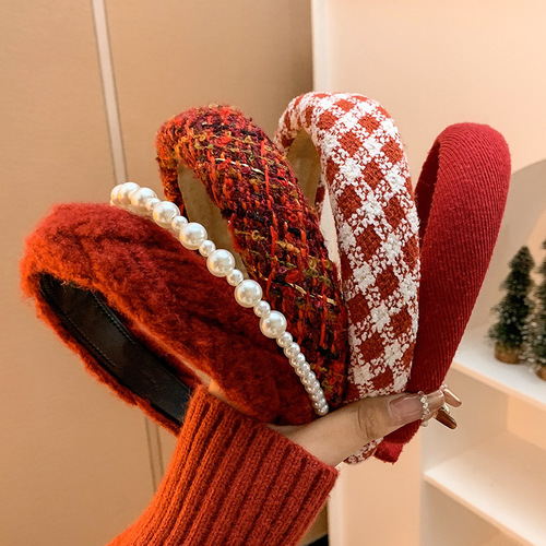 New Year's headband Christmas velvet high skull retro red female Korean Internet celebrity pressed hair headband wide-brimmed hairpin headdress